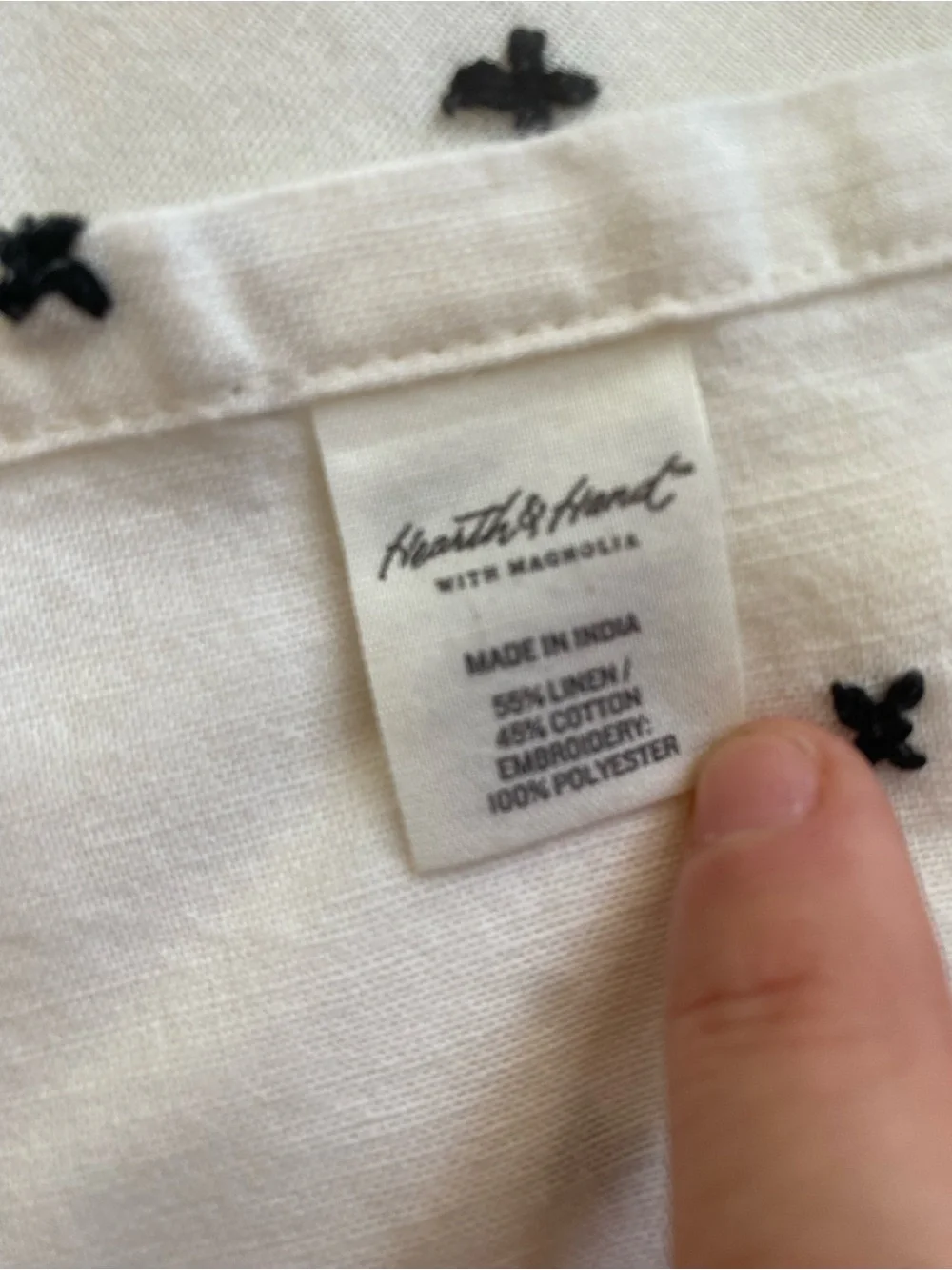 Magnolia Hearth & Hand White Linen/Cotton Napkins with Black Cross - Set of 4